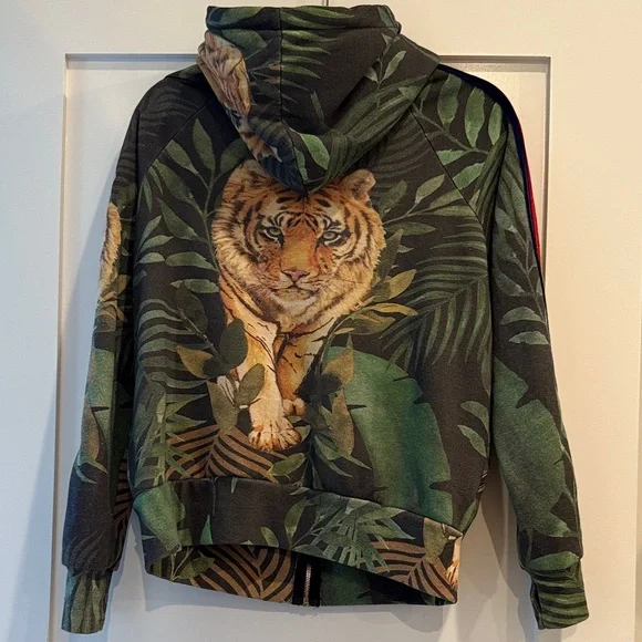 Aviator Nation Mens S Tiger Print zip Hoodie with velvet stripes - Picture 2 of 4